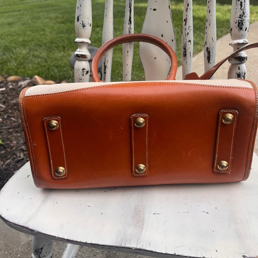 Vintage Dooney Bourke AWL Bone Tan Leather Satchel Crossbody USA Made Bag - Picture 5 of 13